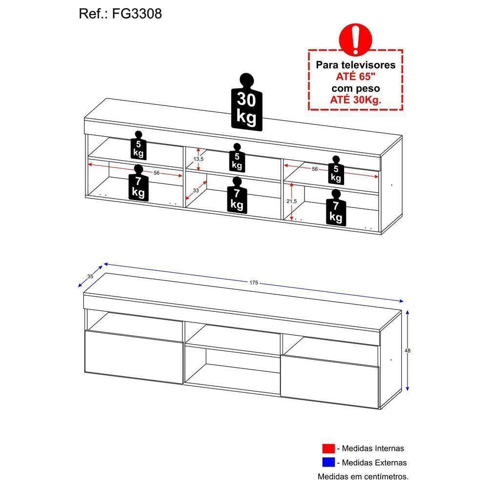 Rack Para Tv Até 65´´ Fg3308 Com 2 Portas Branco - 5