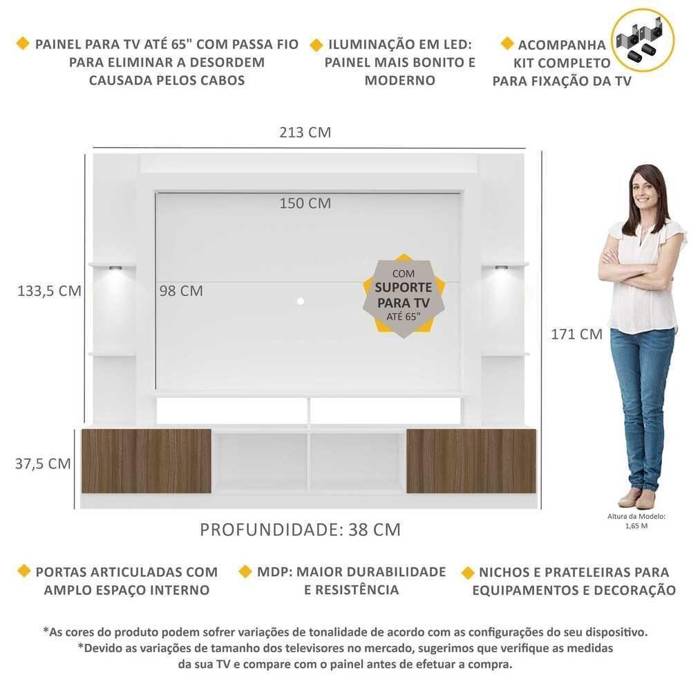 Rack Estante com Suporte Tv 65´´ Leds Branco/Madeirado - 4