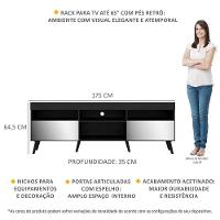Rack Retrô Com Espelho Para Tv Até 65´´ Com 2 Portas Preto - 6