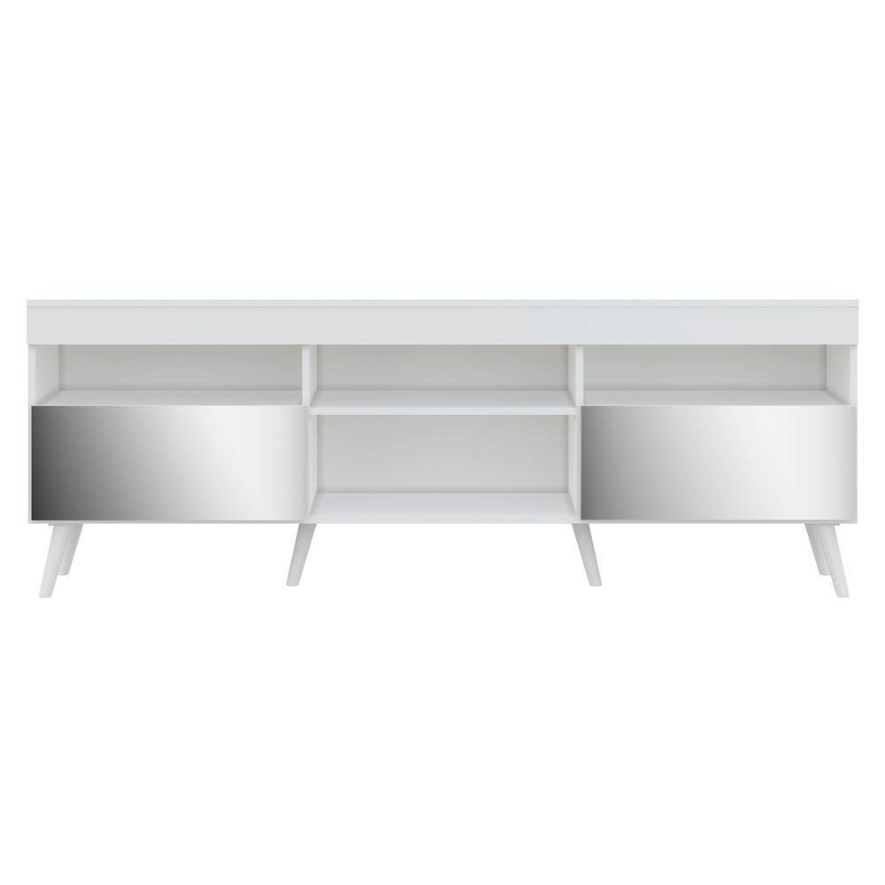 Rack Retrô Com Espelho Para Tv Até 65´´ Com 2 Portas Branco - 1