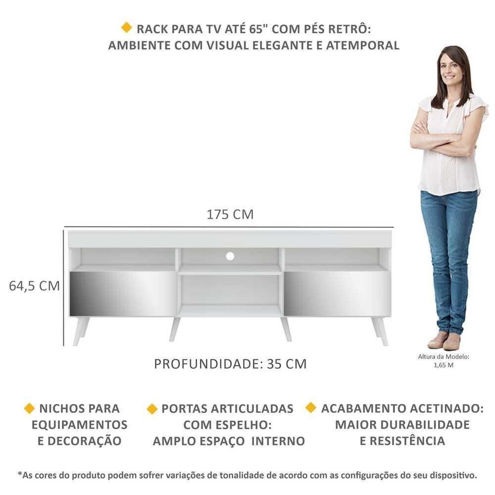 Rack Retrô Com Espelho Para Tv Até 65´´ Com 2 Portas Branco - 7