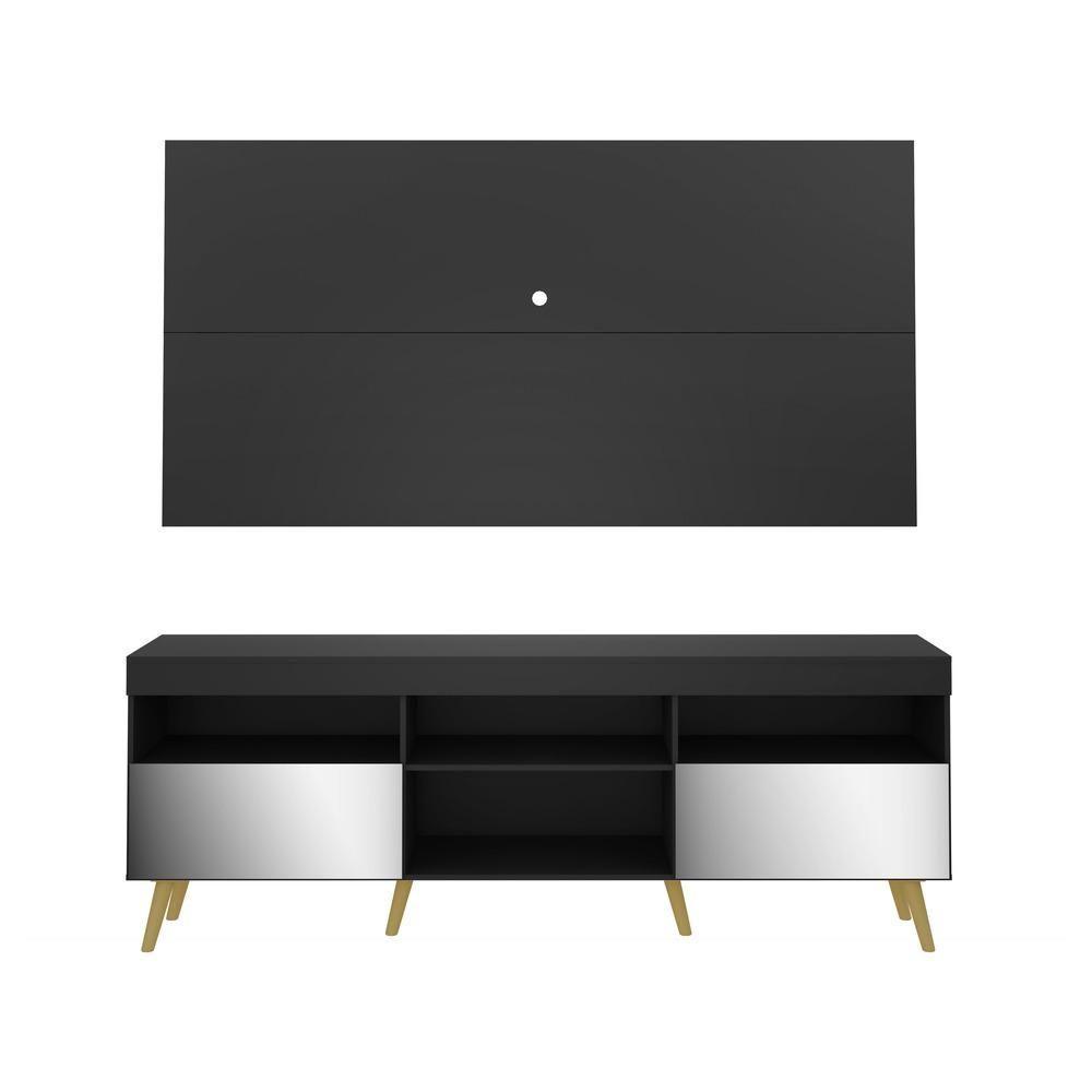 Rack Com Painel Retrô Com Espelho Para Tv Até 65´´ Flórida Fg3138 Preto/natural - 1
