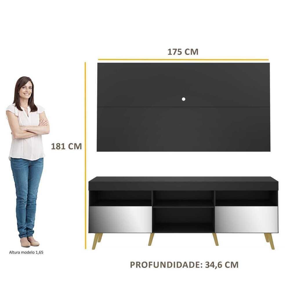 Rack Com Painel Retrô Com Espelho Para Tv Até 65´´ Flórida Fg3138 Preto/natural - 3