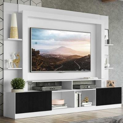 Rack Estante Com Painel E Suporte Tv 65" E 2 Portas Oslo Multimóveis Branco/preto