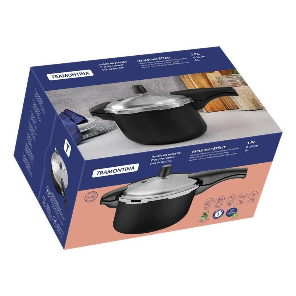 Panela De Pressão Tramontina Vancouver Effrect Alumínio Com Revestimento Antiaderente Preto 24cm 6 Litros - 4