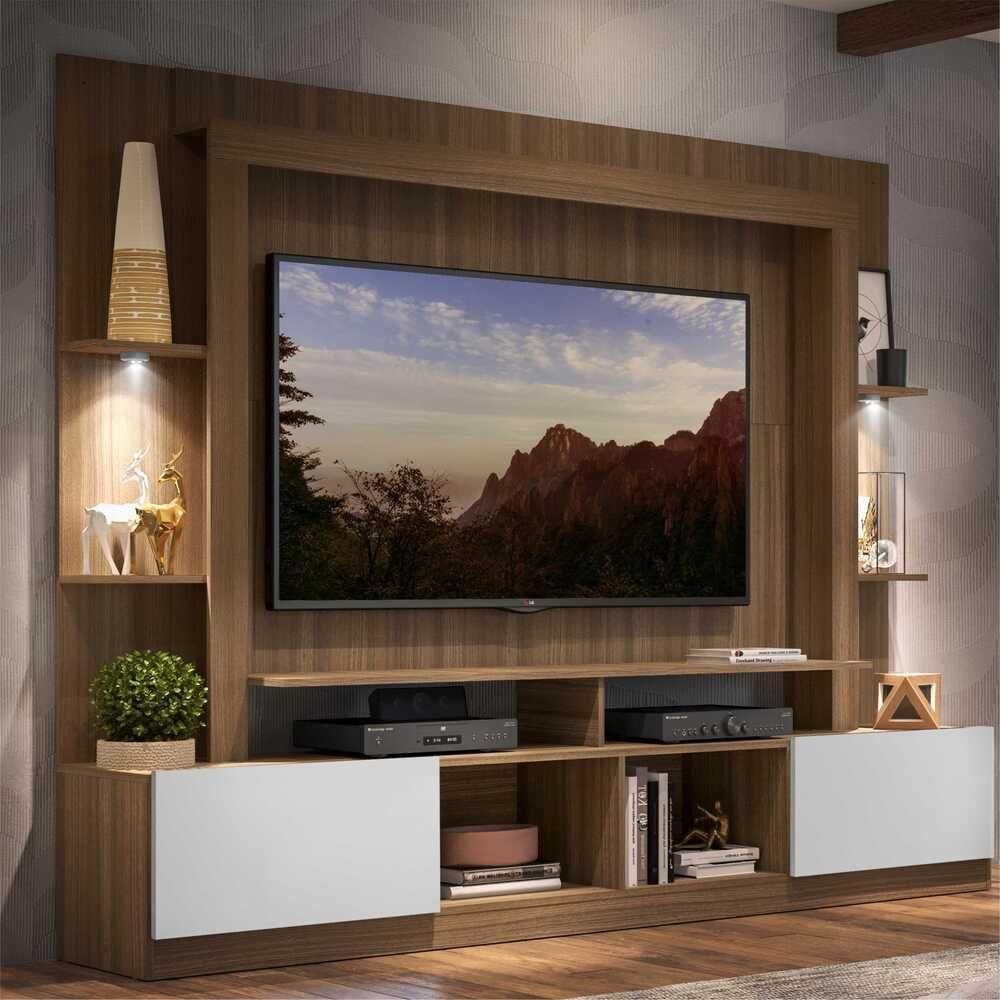 Rack Estante com Suporte Tv 65´´ Leds Madeirado/Branco - 2