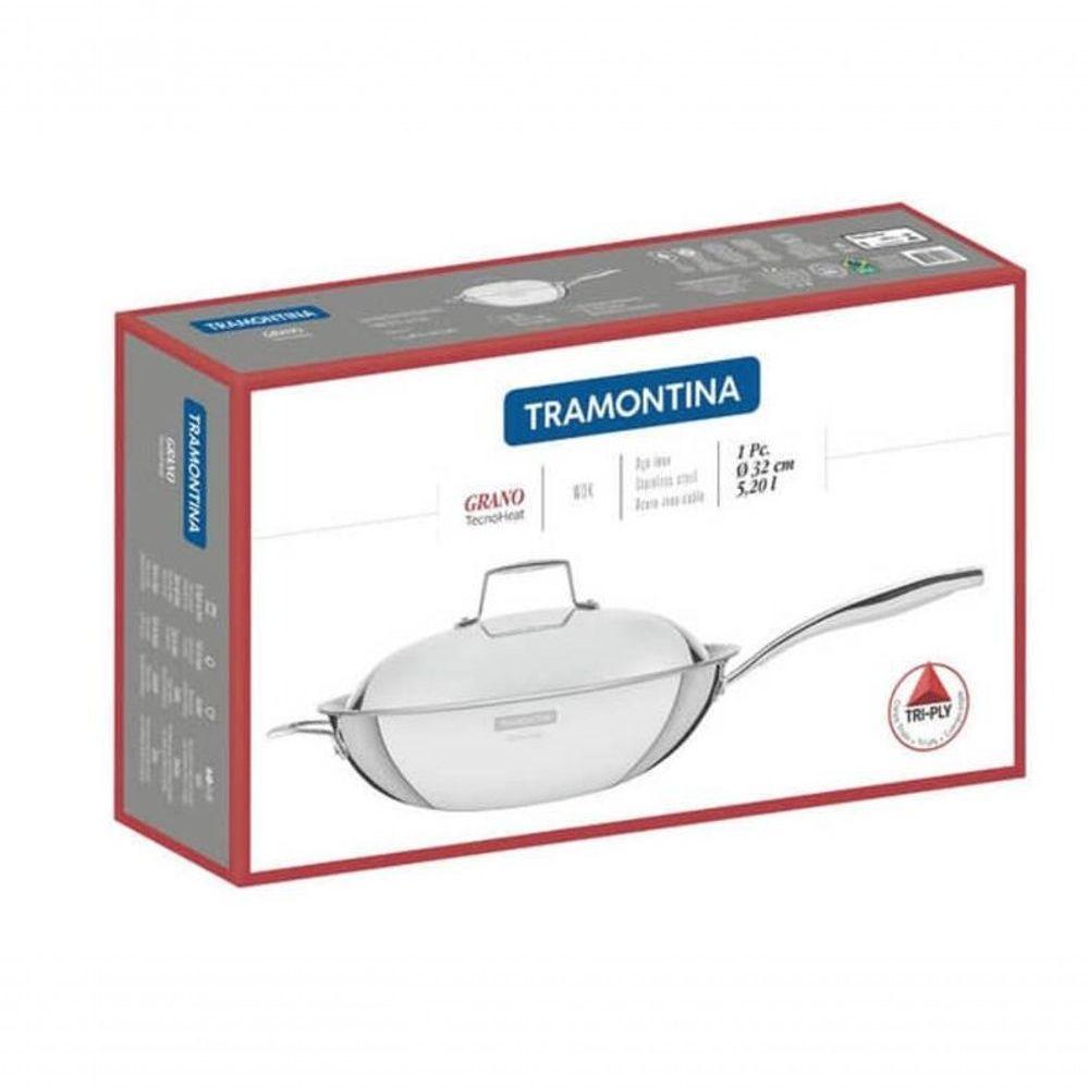 Wok Tramontina Grano 32cm Em Inox Com Corpo Triplo E Tampa - 3