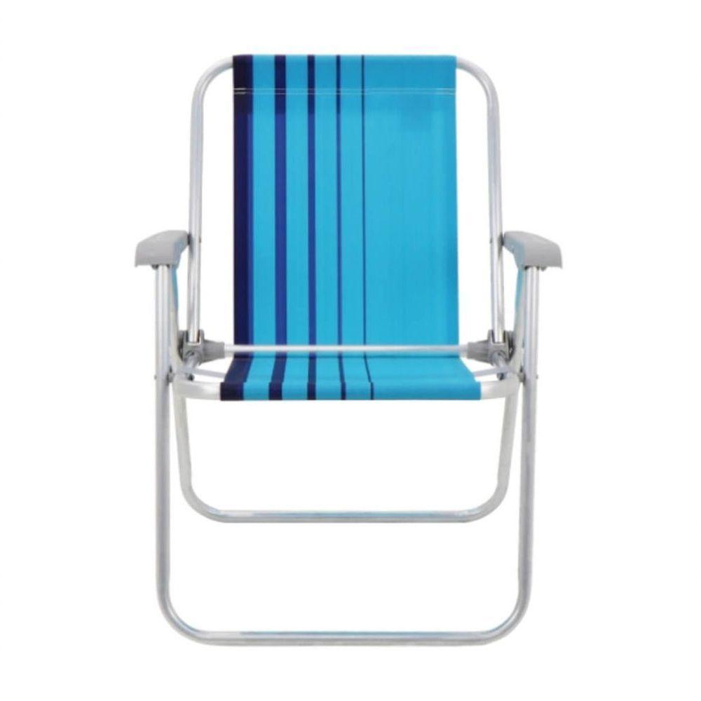 Cadeira De Praia Tramontina Samoa Alta Em Alumínio Com Assento Azul - 2