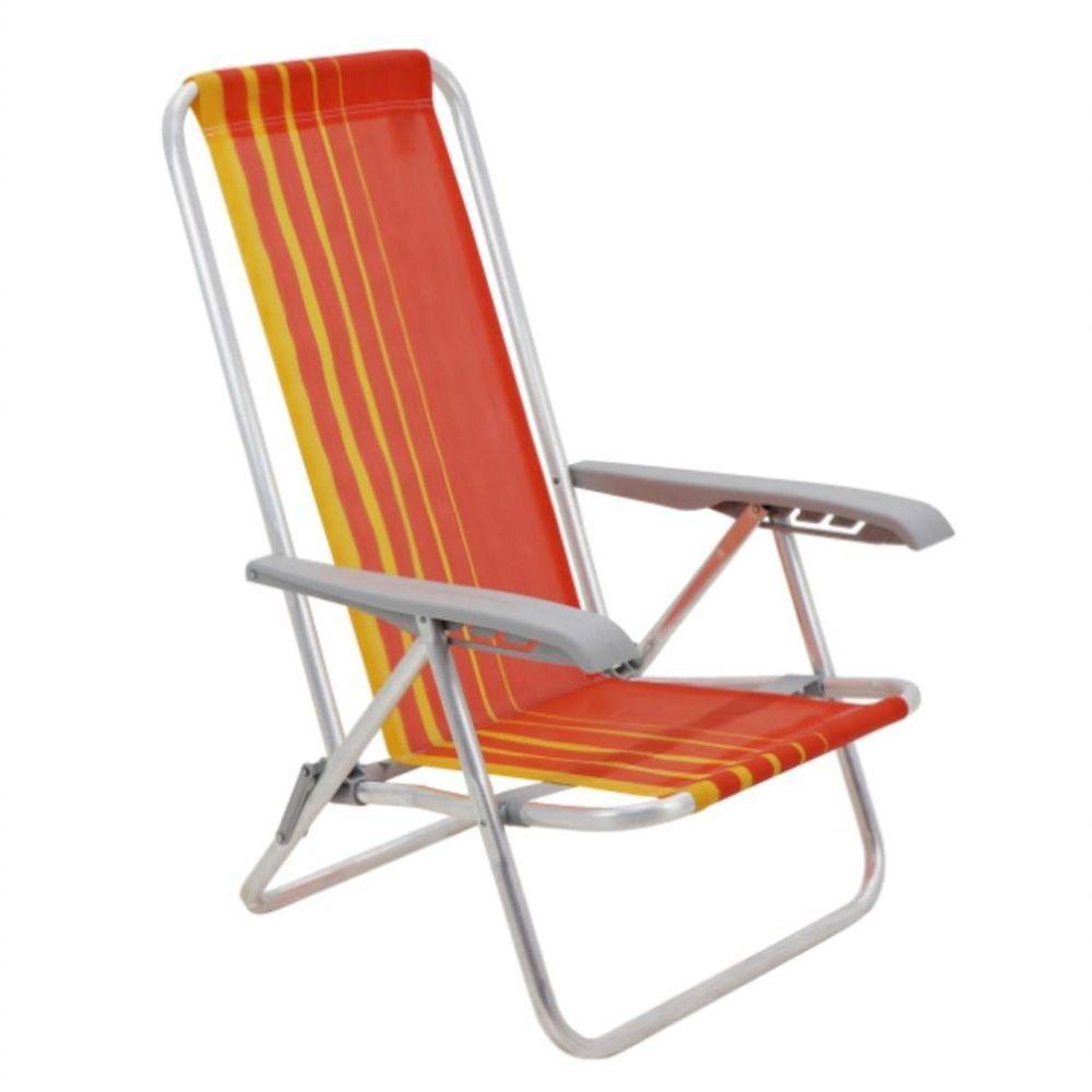 Cadeira De Praia Reclinável Tramontina Bali Baixa Em Alumínio Com Assento Laranja E Amarelo - 1