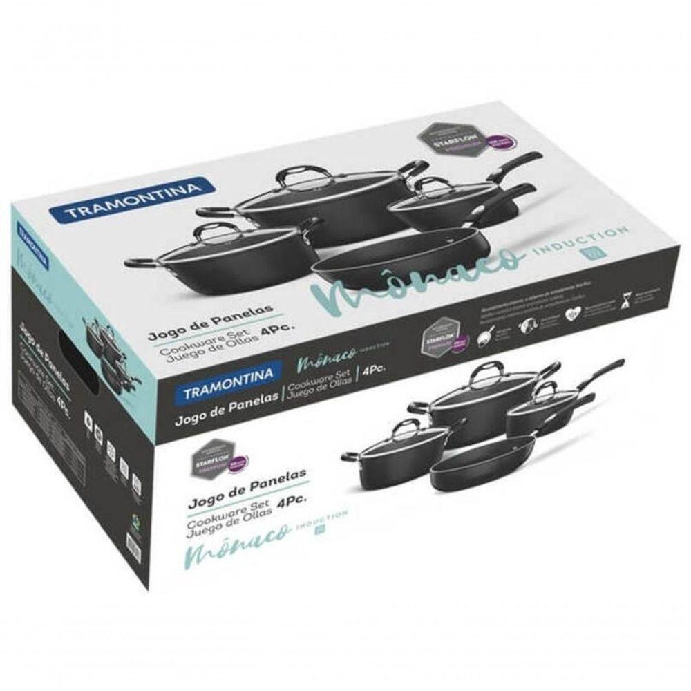 Jogo De Panelas Tramontina Mônaco Induction Em Alumínio Com Revestimento Antiaderente Starflon Premium Preto 4 Peças - 2