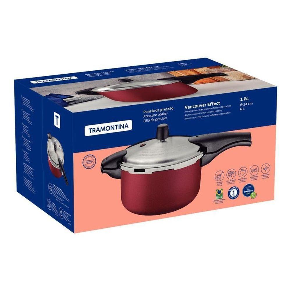 Panela De Pressão Tramontina Vancouver Effrect Alumínio Com Revestimento Antiaderente Vermelho 24cm 6 Litros - 6