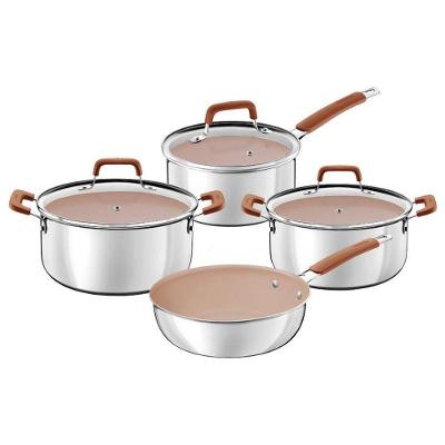 Jogo De Panelas Tramontina Romagna Aço Inox Com Revestimento Interno Cerâmico Marfim 4 Peças