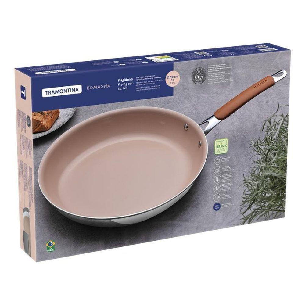 Frigideira Tramontina Romagna Aço Inox E Alumínio 30cm Com Revestimento Cerâmico Marfim - 5