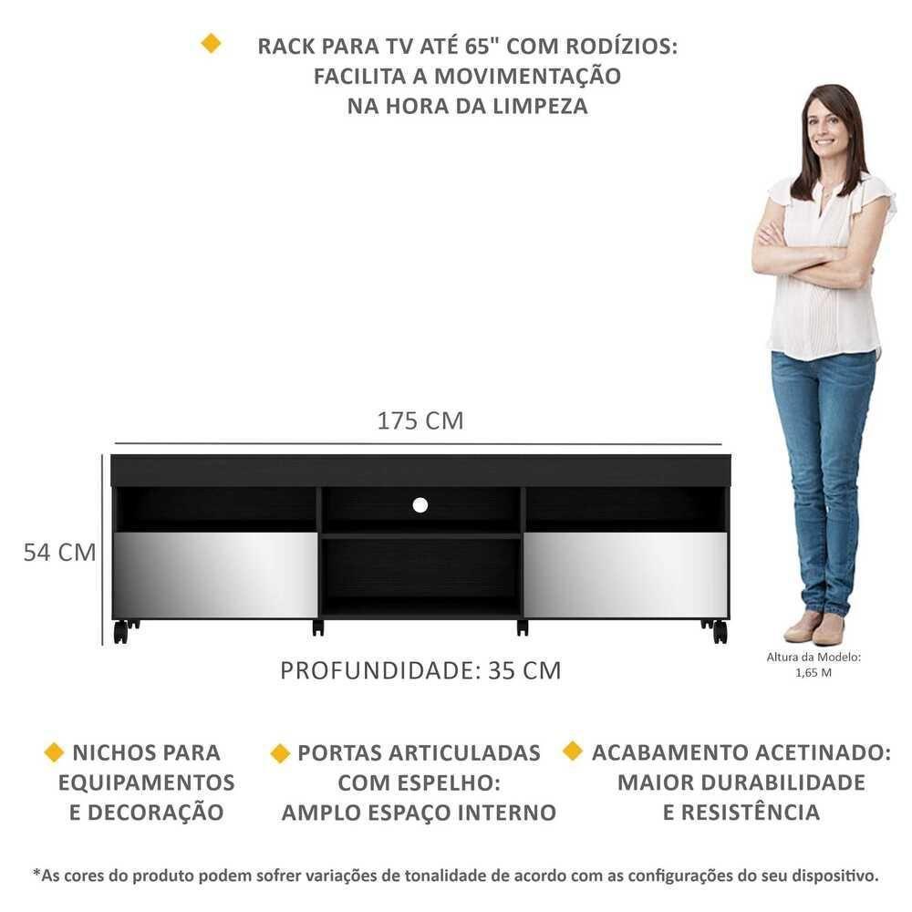 Rack Com Rodízios E Espelho Para Tv Até 65´´ Com 2 Portas - 7