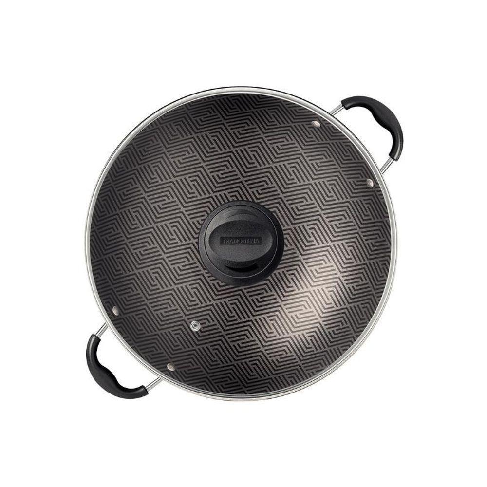 Wok Tramontina Paris Em Alumínio Com Revestimento Em Antiaderente Chumbo Com Tampa De Vidro 32cm - 3