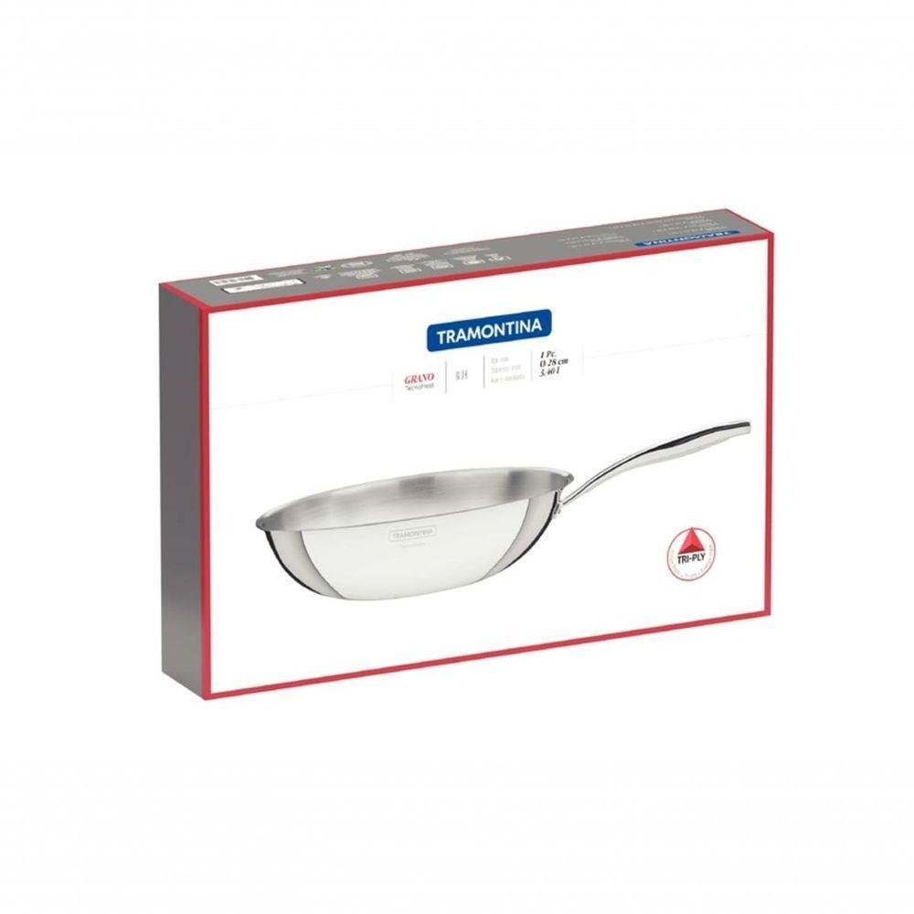 Wok Tramontina Grano Em Aço Inox Corpo Triplo Com Cabo 28cm - 3