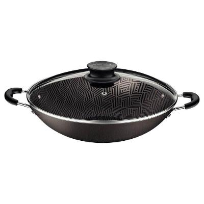 Wok Tramontina Paris 36cm Em Alumínio Com Revestimento Antiaderente Chumbo E Tampa De Vidro