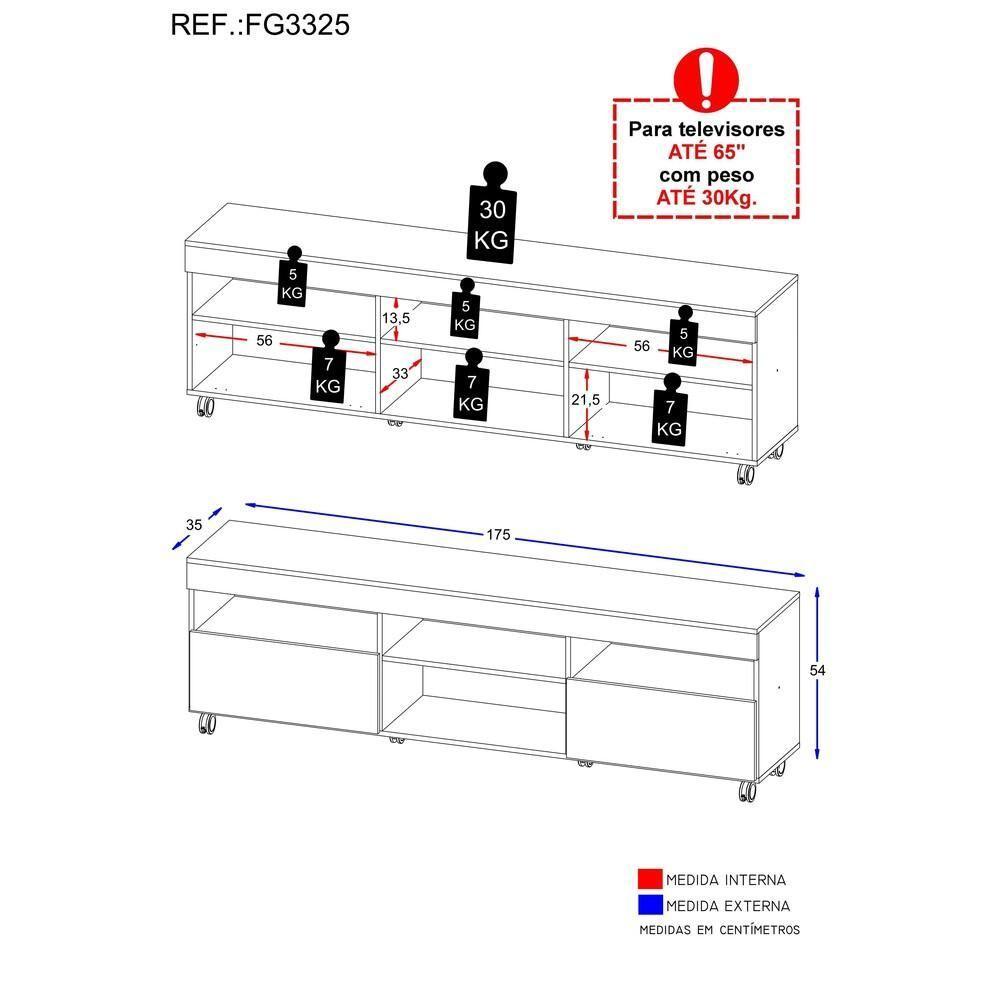Rack Com Rodízios Para Tv Até 65´´ Com 2 Portas Branco - 2