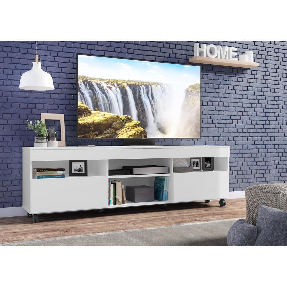 Rack Com Rodízios Para Tv Até 65´´ Com 2 Portas Branco - 5