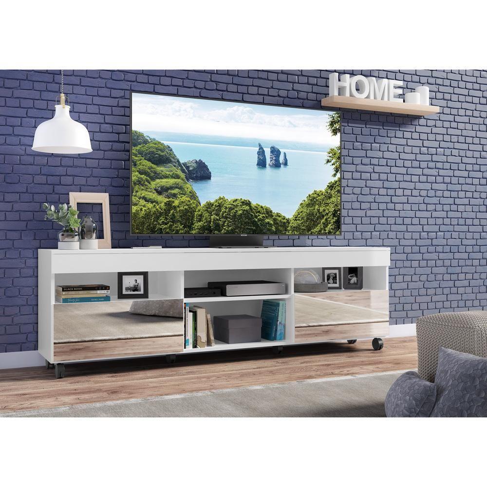 Rack Com Rodízios E Espelho Para Tv Até 65´´ Com 2 Portas - 3