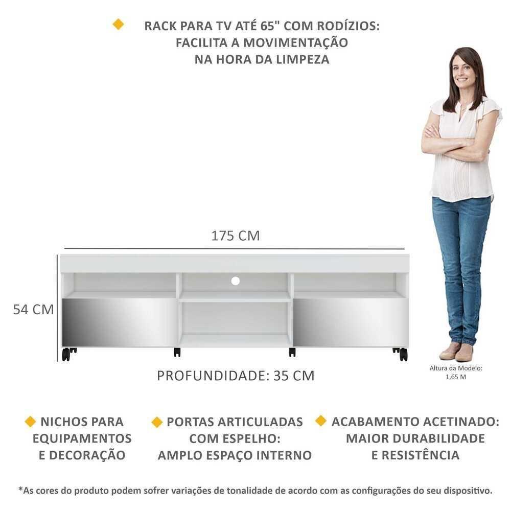 Rack Com Rodízios E Espelho Para Tv Até 65´´ Com 2 Portas - 4