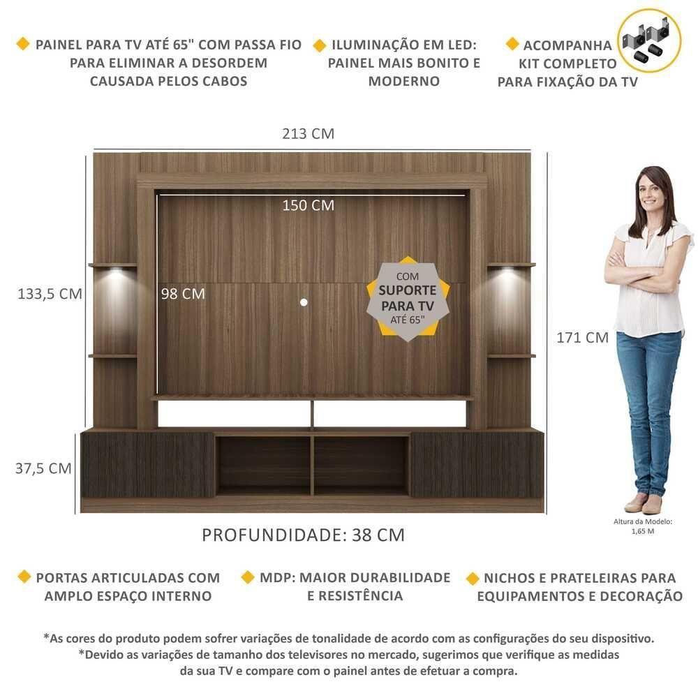 Rack Estante com Suporte Tv 65´´ Leds Madeirado/Tenerife - 5