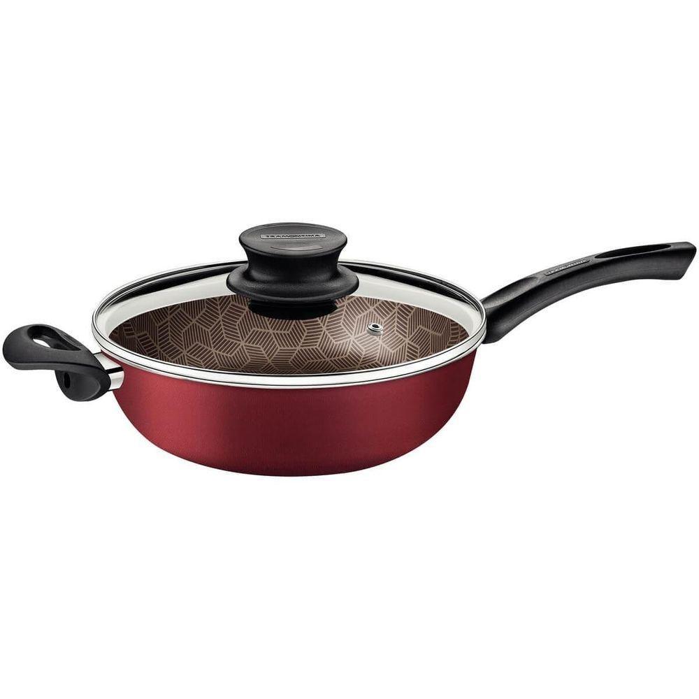 Fritadeira Multiuso Tramontina Paris 26cm Em Alumínio E Revestimento Antiaderente Com Tampa De Vidro Vermelha - 1