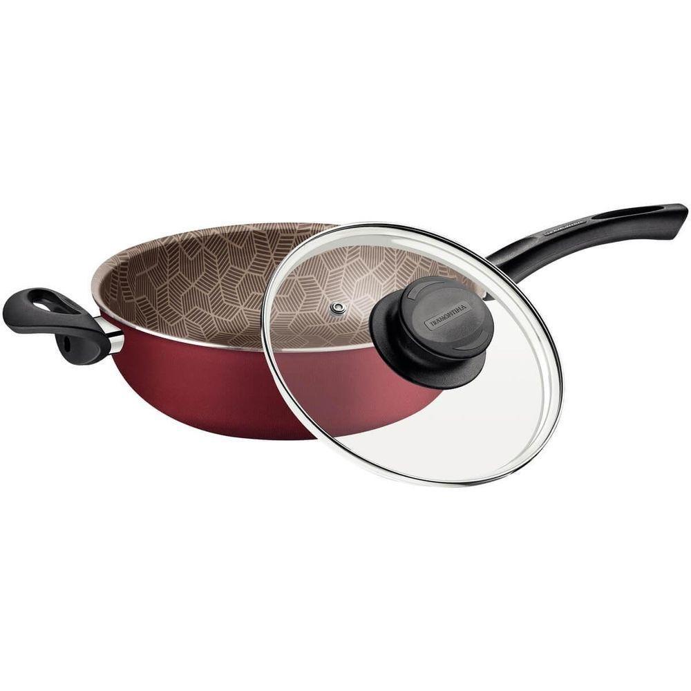 Fritadeira Multiuso Tramontina Paris 26cm Em Alumínio E Revestimento Antiaderente Com Tampa De Vidro Vermelha - 3