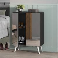 Sapateira 2 Portas Retrô Com Espelho Nina Multimóveis V6012 Preta/Branca Preto/Branco - 6