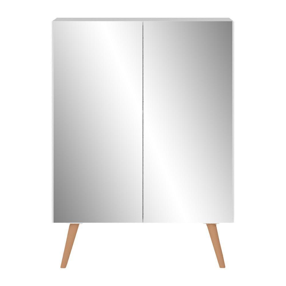 Sapateira 2 Portas Retrô Com Espelho Nina Multimóveis V6012 Branca/Natural Branco/Natural - 2