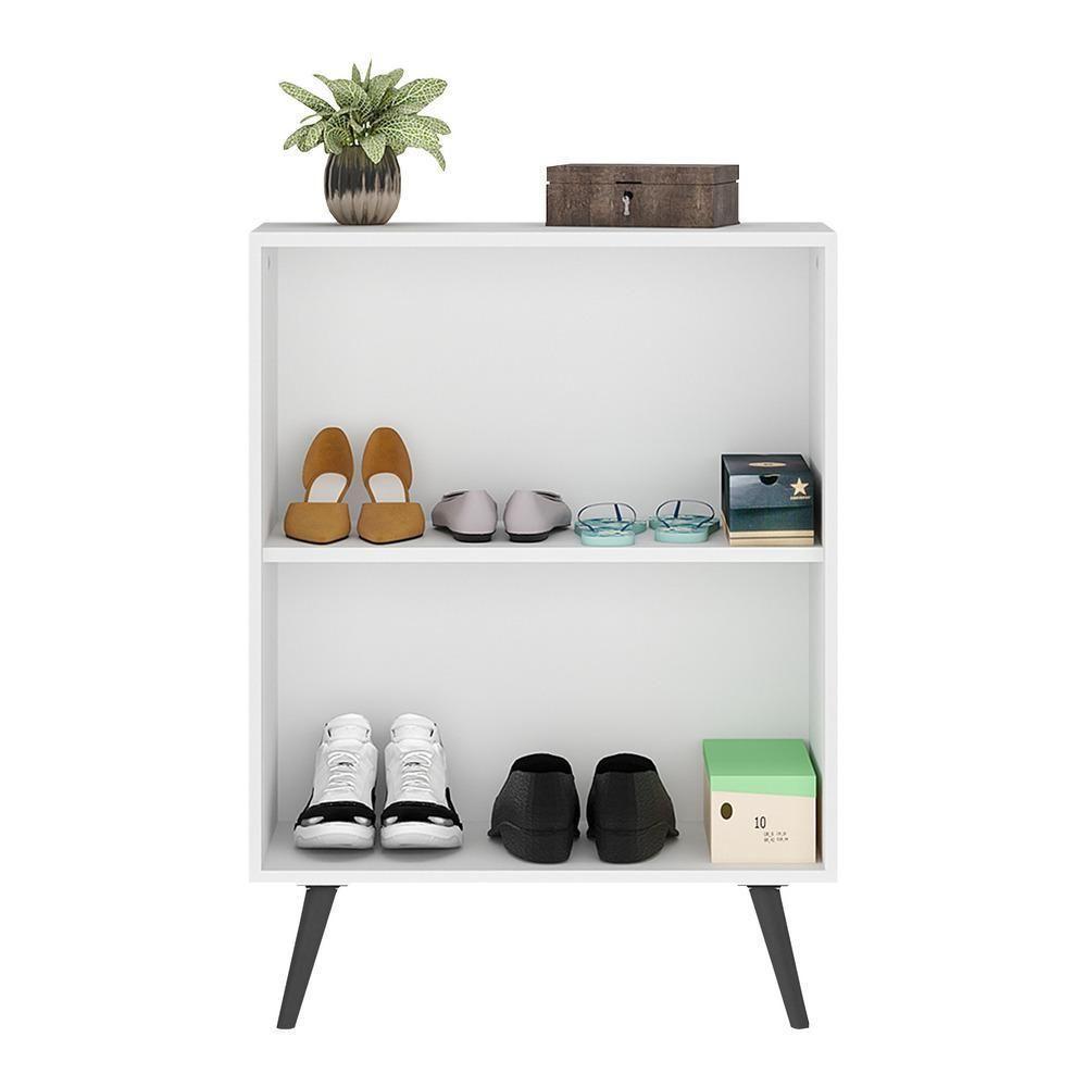 Sapateira 2 Portas Retrô Com Espelho Nina Multimóveis V6012 Branca/Preta Branco/Preto - 3