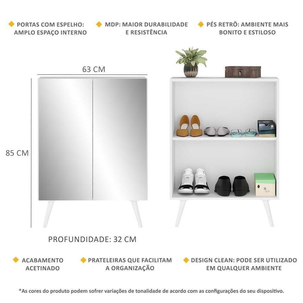 Sapateira 2 Portas Retrô Com Espelho Nina Multimóveis V6012 Branca Branco - 5