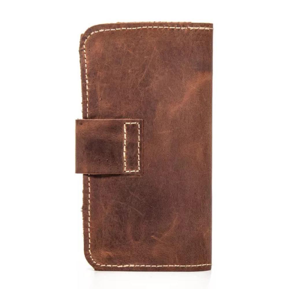 Carteira Masculina Compacta Em Couro Com Botão De Pressão Crazy Horse Caramelo - 4