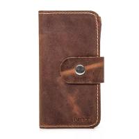 Carteira Masculina Compacta Em Couro Com Botão De Pressão Crazy Horse Caramelo - 2