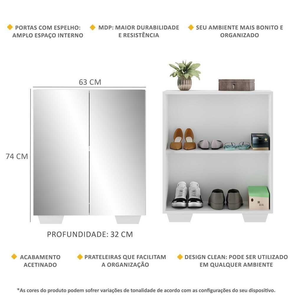 Sapateira 2 Portas Com Espelho Nina Multimóveis V6013 Branca Branco - 5
