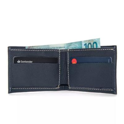 Carteira Slim Compacta Masculina Em Couro Durável Fly Marinho