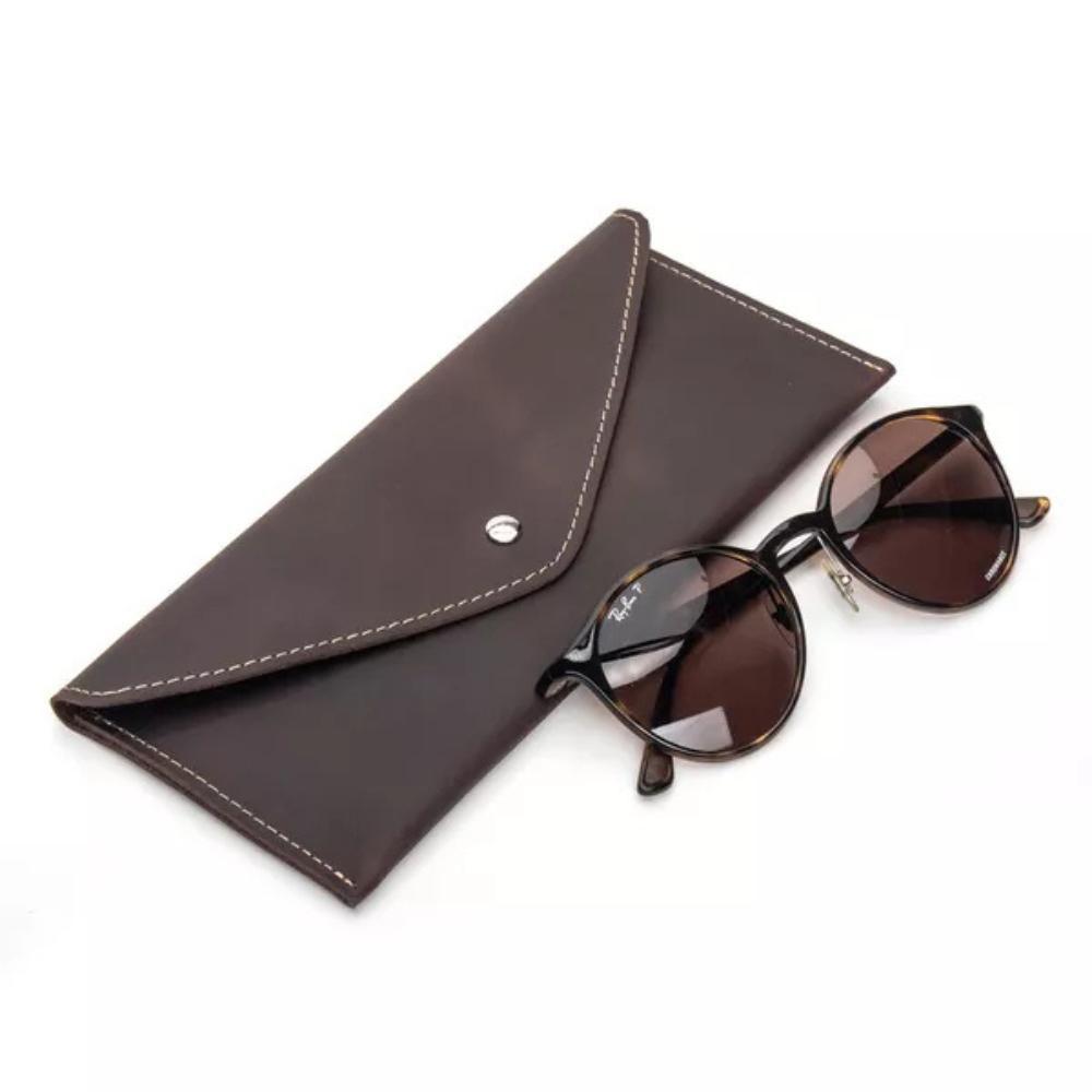 Estojo De Óculos Luxo Em Couro Premium Bertoni Crazy Horse Café - 1