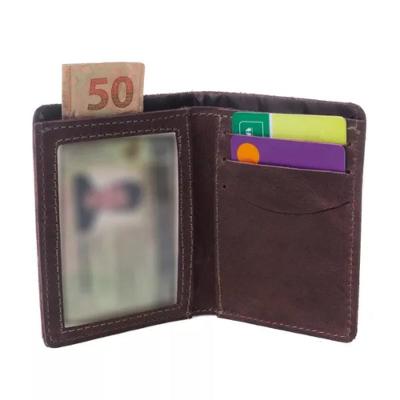 Carteira Masculina Casual Slim Em Couro Para Cnh E Cartões Crazy Horse Café