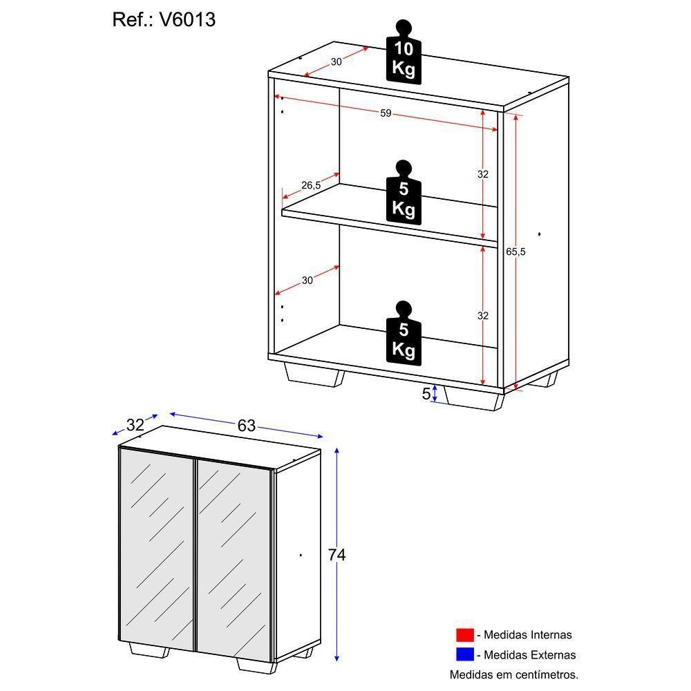 Sapateira 2 Portas Com Espelho Nina Multimóveis V6013 Preta/Branca Preto/Branco - 4
