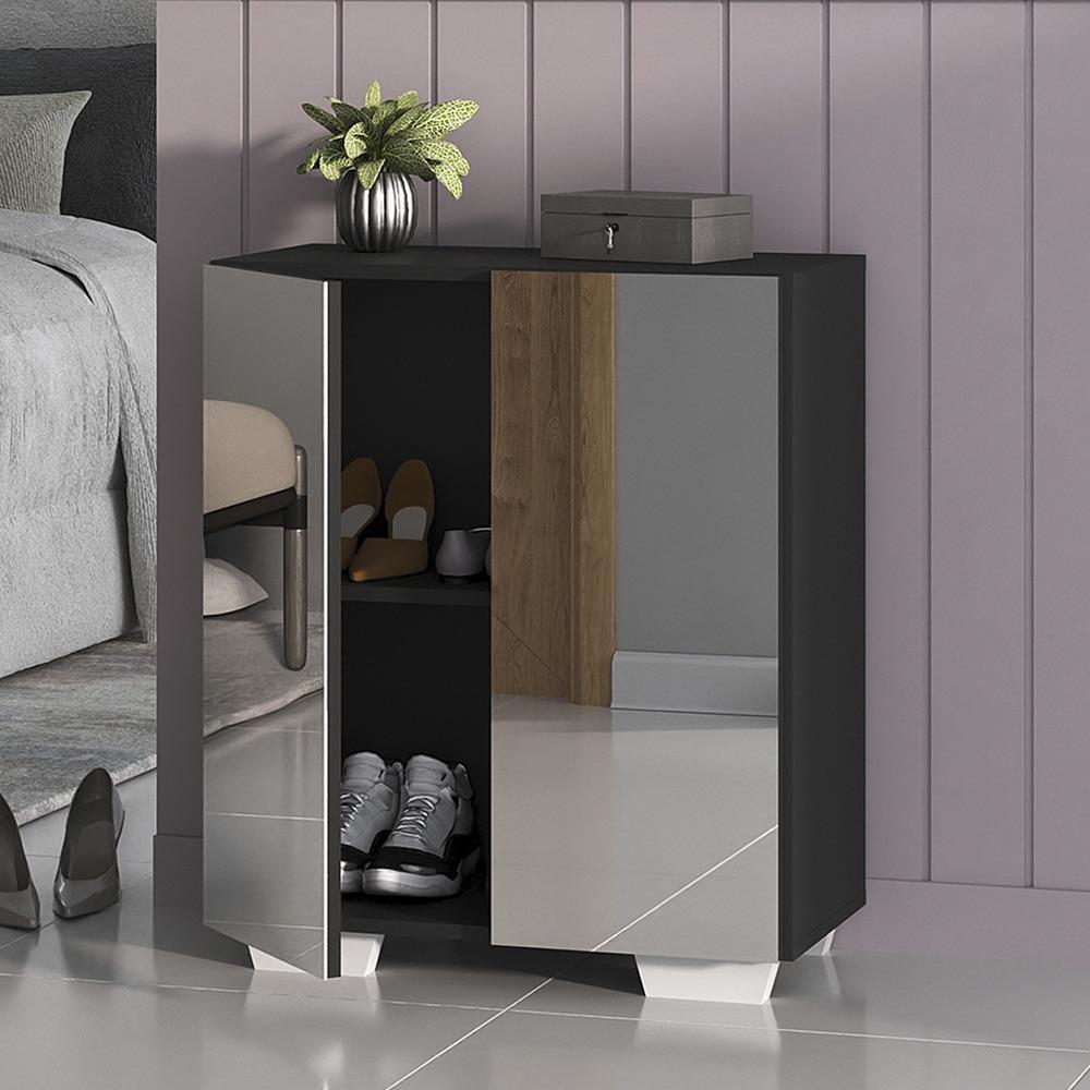 Sapateira 2 Portas Com Espelho Nina Multimóveis V6013 Preta/Branca Preto/Branco - 6