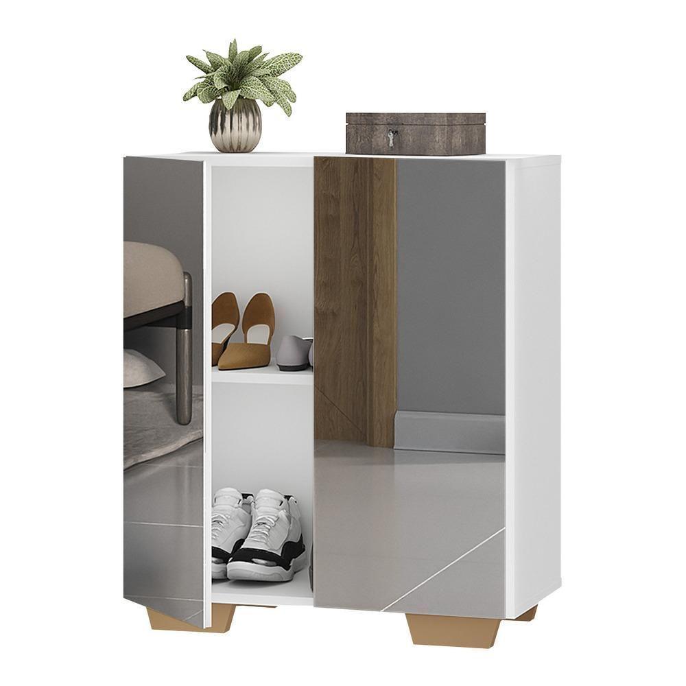 Sapateira 2 Portas Com Espelho Nina Multimóveis V6013 Branca/Natural Branco/Natural - 1