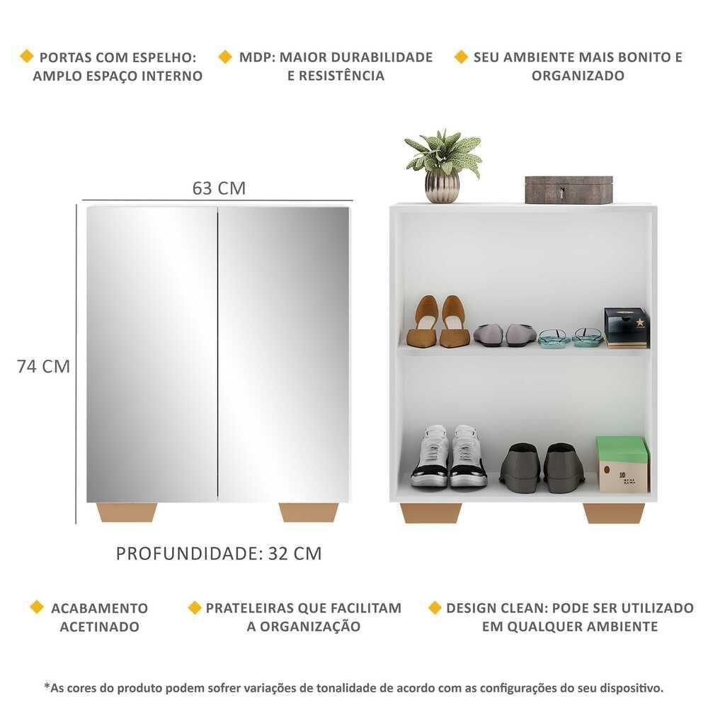 Sapateira 2 Portas Com Espelho Nina Multimóveis V6013 Branca/Natural Branco/Natural - 5