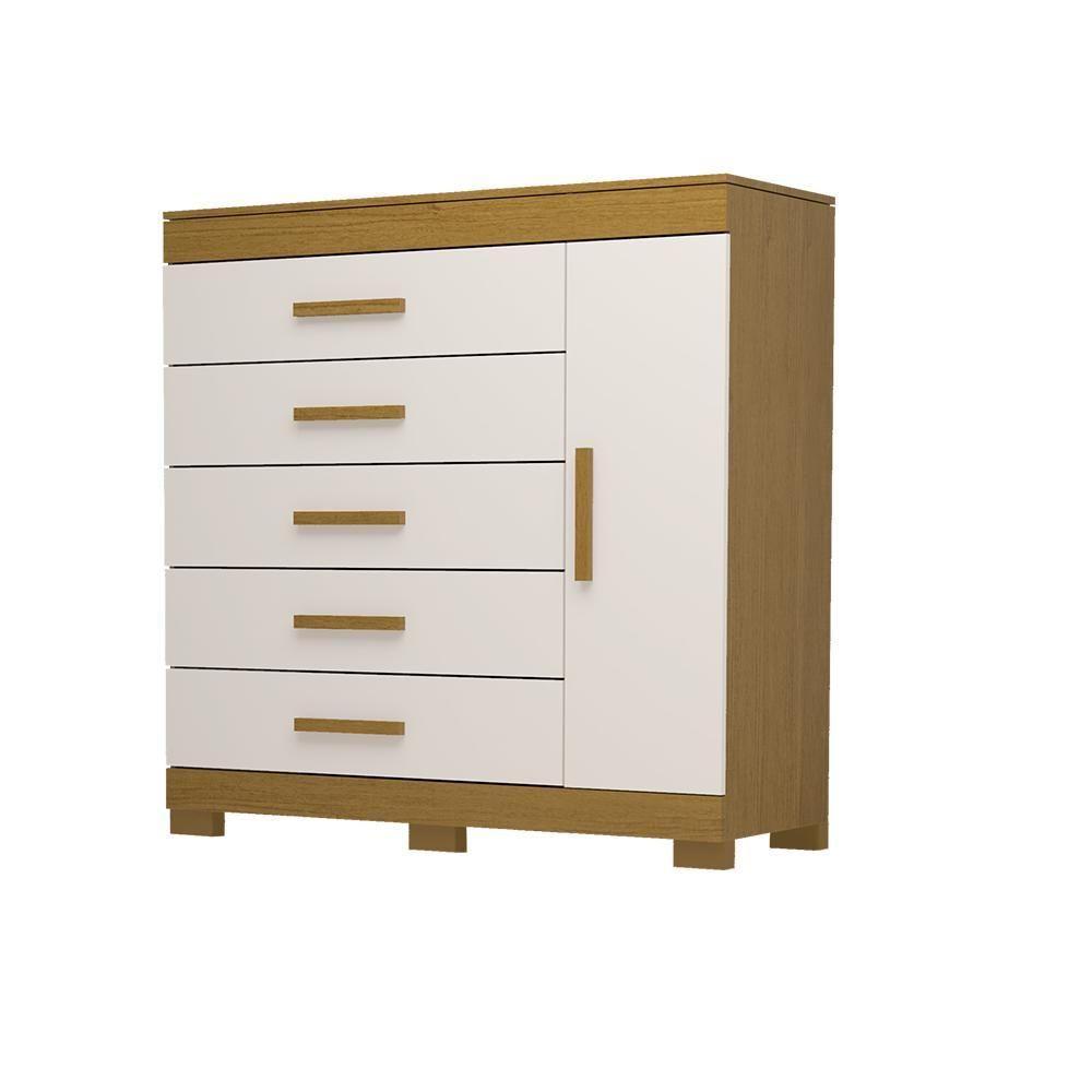 Cômoda Bahamas 5 Gavetas 100% Mdf Linhamobília Cinamomo/off White - 1