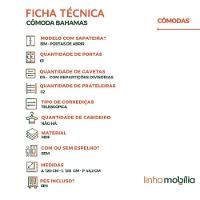 Cômoda Bahamas 5 Gavetas 100% Mdf Linhamobília Cinamomo/off White - 5