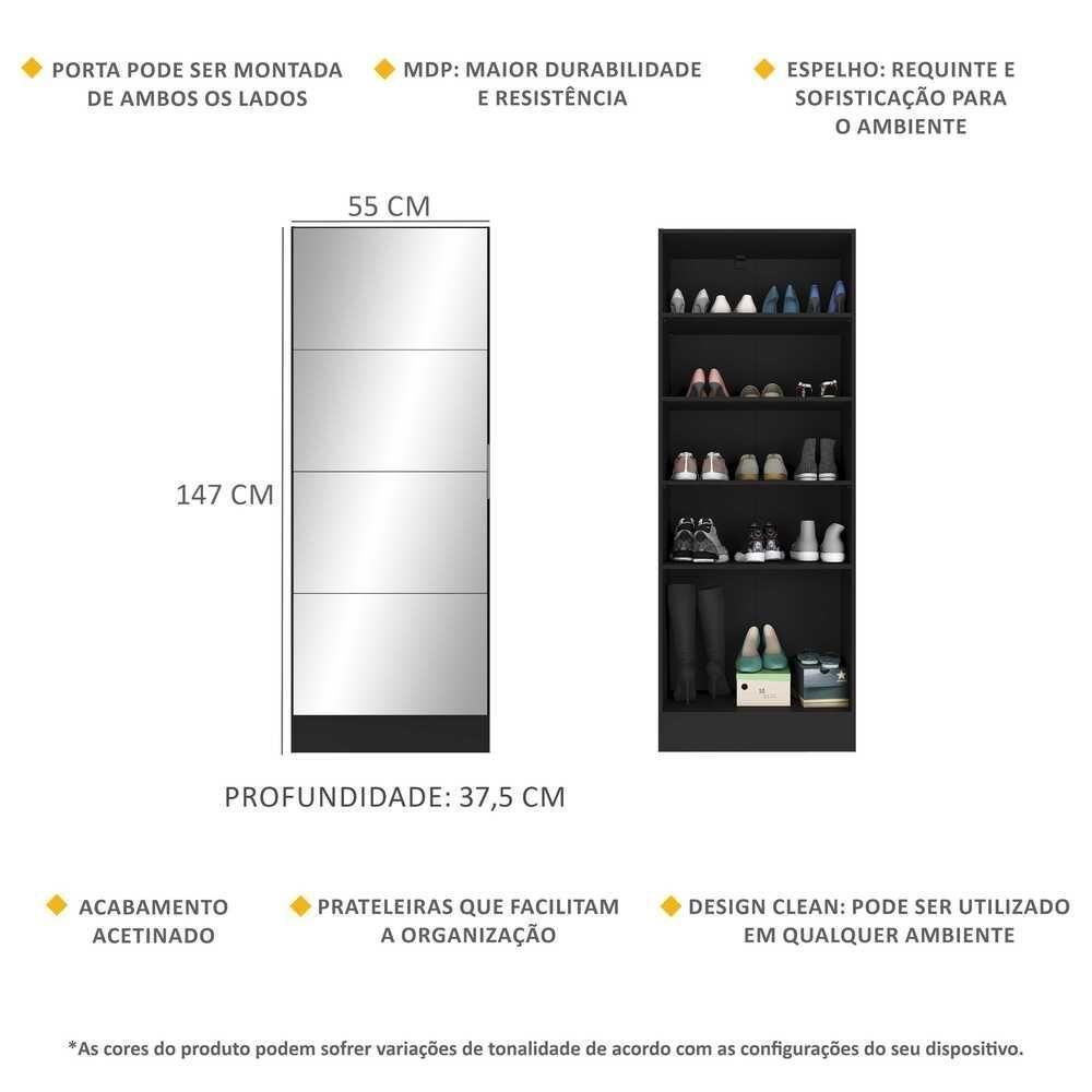Sapateira 1 Porta Com Espelho Jade Plus Multimóveis V6007 Preta Preto - 5