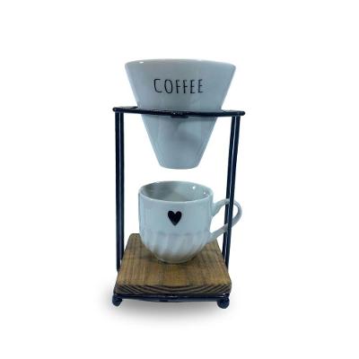 Kit Coador Porcelana C/ Suporte Ferro E Caneca 250ml Coffee