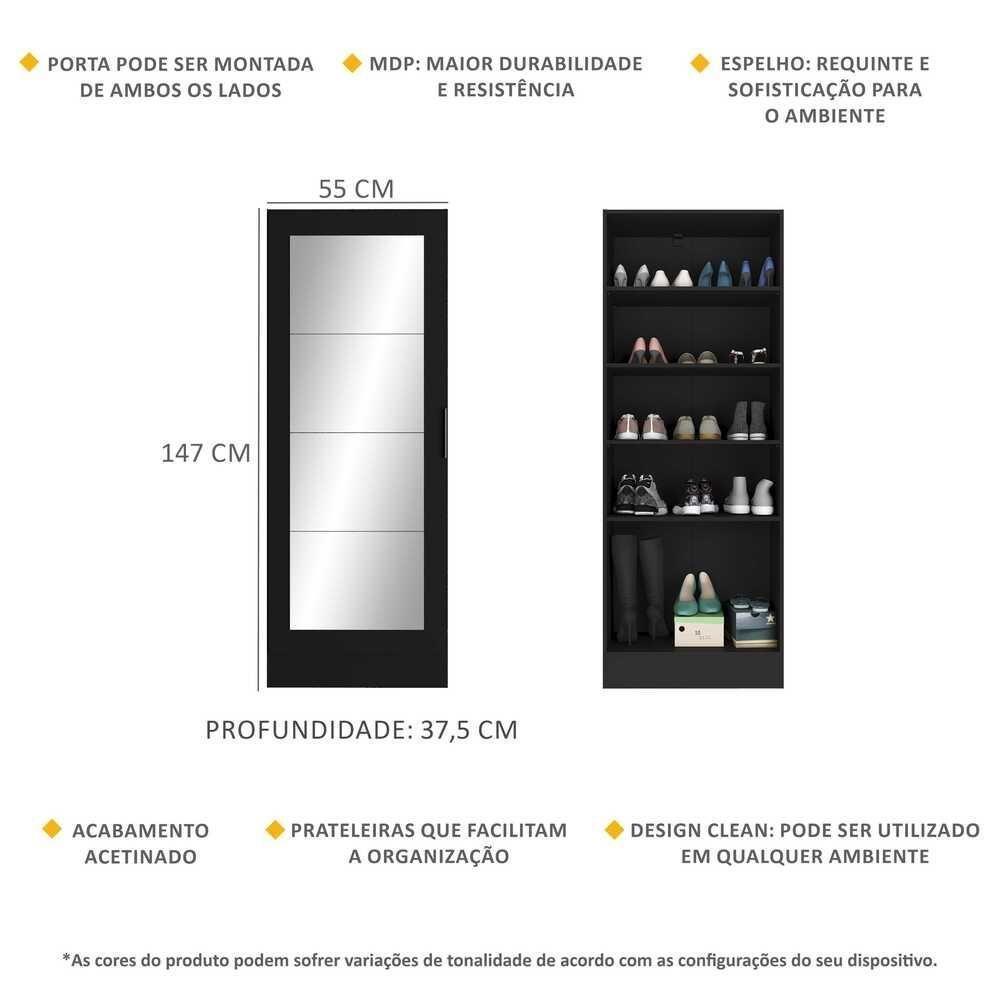 Sapateira 1 Porta Com Espelho Jade Multimóveis V6006 Preta Preto - 5