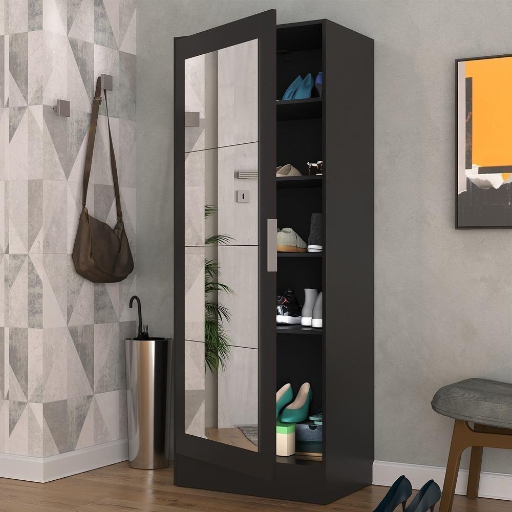 Sapateira 1 Porta Com Espelho Jade Multimóveis V6006 Preta Preto - 6