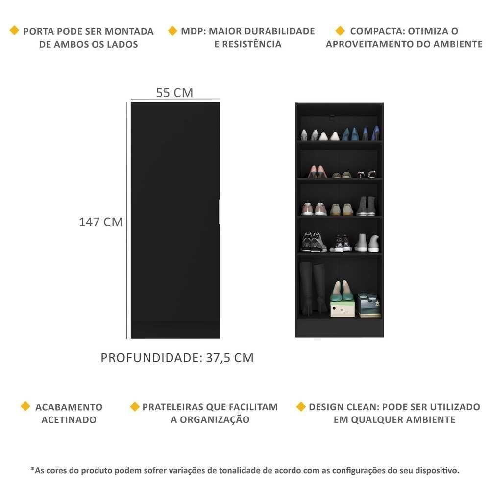 Sapateira 1 Porta Jade Multimóveis V6005 Preta Preto - 5