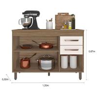 Balcão De Cozinha 3 Portas 2 Gavetas 120cm Flex Com Tampo Carvalho Oak Off White - Poliman - 3